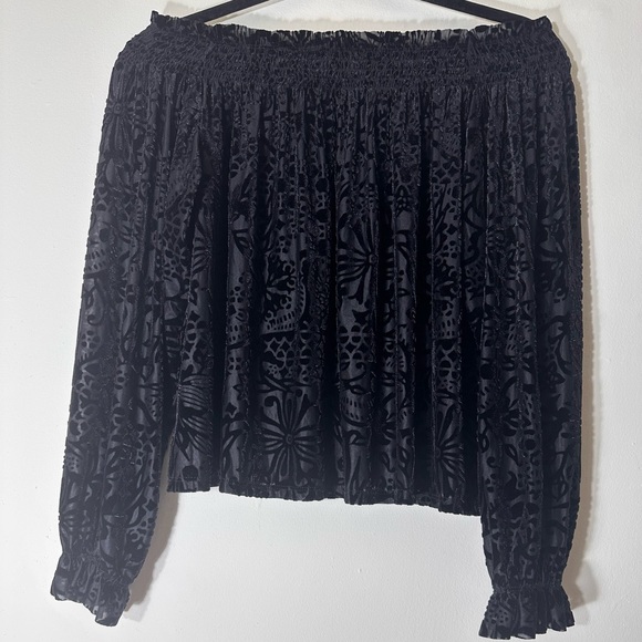 Free people A little twist velvet off the shoulder black top size XS witchy goth - Picture 4 of 13